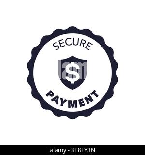 Sicheres Zahlungsabzeichen mit Dollar-Schild in flacher Vektor-Illustration Stock Vektor
