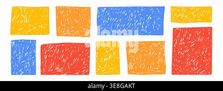 Kreidekreide Freihand-Scribble-Textur-Set Textfelder, Kreiderahmen. Rahmen im Skizzenstil. Kindliche Grunge-Rechtecke. . Vektorabbildung Stock Vektor
