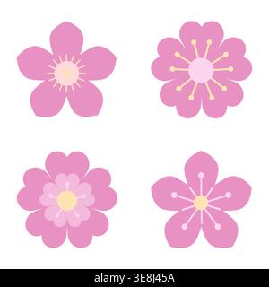 Wunderschöne Blume Set Kollektion Mit Einzelnen Rosafarbenen Kopfblättern Stock Vektor