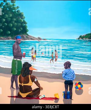EM familia (mit der Familie) Acryl auf Leinwand Gemälde des brasilianischen Künstlers No Martins Stockfoto