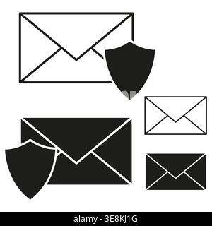 Secure Mail Set. Vektorsymbole für Hüllkurven. Symbole für Nachrichtenschirme. E-Mail-Schutzschild. Nur manueller Vektor. Kein autotrace verwendet. EPS 10. Stock Vektor