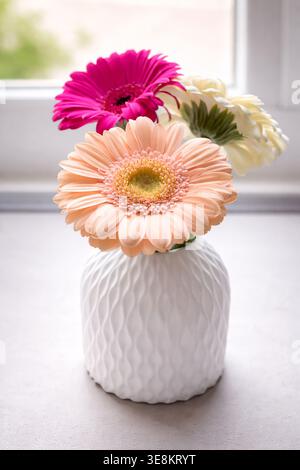 Strauß von Gerberas in einer weißen Vase Stockfoto