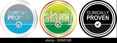 Half Circle Clinically Proven Badge Collection Blau-Gold-Grün für Etiketten und Marketing Stock Vektor