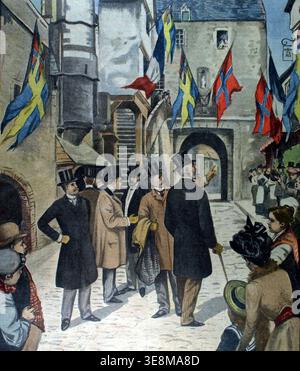 Frankreich - 1902; der König von Schweden besucht Mont Saint-Michel (Frankreich). In "Le Petit Journal", 25.5.1902. Stockfoto