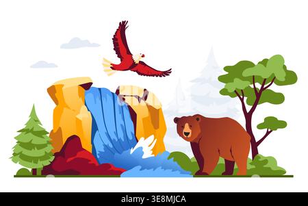 Amerikanische Naturszene - Bunte Flache Design-Illustration Stock Vektor