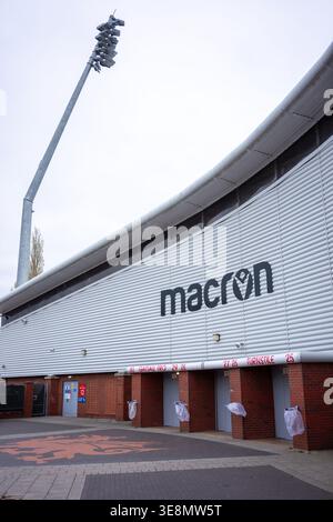 Wrexham Football Club. Die Rennbahn.Stok CAE Ras.Eine allgemeine Ansicht der Außenseite des STOC CAE Ras Stadions vor der Women’s International Wales/Albania 15. April 2026 Stockfoto