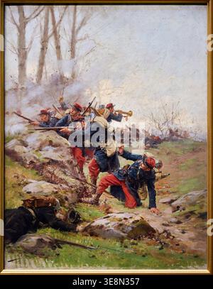 Scharmützel während einer Schlacht, Militärkampagne im Deutsch-Französischen Krieg, 1870–1871, Paul Louis Narcisse Grolleron (1848–1901), Bonnat-Helleu Museum, Mus Stockfoto