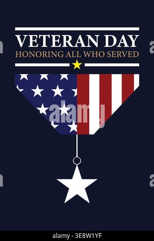 Hintergrund des patriotischen Veteran Day mit Sternen und Flaggenelementen, die Tapferkeit, Service und Nationalstolz ehren Stock Vektor