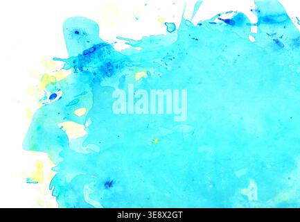 Abstraktes Design Kreativität Hintergrund von Aquarellfarben Farbflecken und Spritzern. Ocean Coast Konzept. Blaue handgezeichnete Aquarellformen isoliert auf weiß Stockfoto