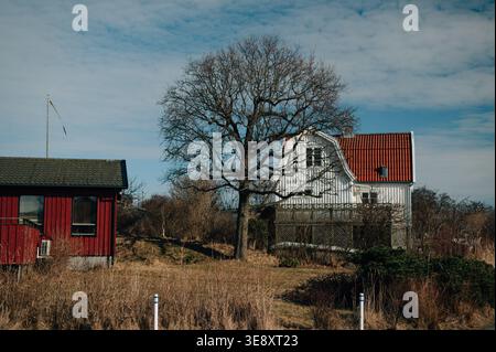 Alte hölzerne Häuser in Schweden Stockfoto
