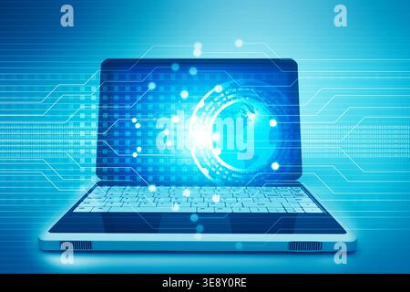 Laptop-Computer im abstrakten hitech-Hintergrund. 3D-Abbildung Stockfoto