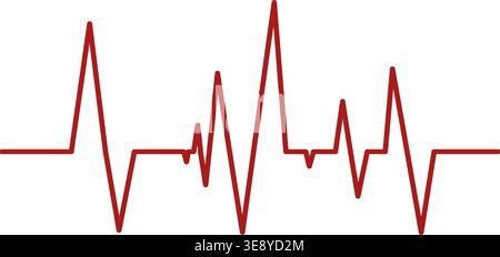 Herzschlagdiagramm. Teil des Kardiogrammdiagramms isoliert auf weißem Hintergrund. Rote Linie des Herzrhythmus. Cardio-Überwachungszeichen. Kardiologisches Krankenhaussymbol Stock Vektor