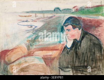 Edvard Munch, Abend, Melancholie, Ölgemälde, Buntstift, und Bleistift auf Leinwand, 1891 Stockfoto