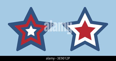 Amerikanische patriotische Sternelemente für den Unabhängigkeitstag. Vierter Juli patriotischer Sternvektor-Illustration Set für amerikanisches Feiertagsdesign. Stock Vektor