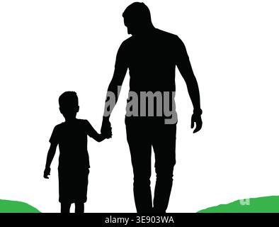 Vater und Sohn gehen zusammen Silhouette, Familie Bond Illustration, Familie Silhouette Vektor Stock Vektor