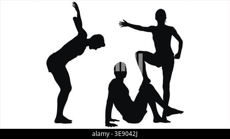 Eine Sammlung dynamischer Silhouetten von Tänzern, Vektorbilder von Balletttänzern und Athleten, die in verschiedenen Posen tanzen Stock Vektor