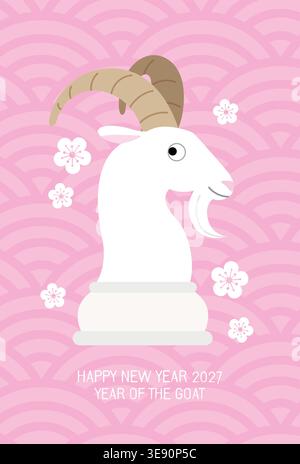 Chinesisches Zodiac Ziegenprofil-Porträt. Vektorgrafik des vertikalen Posters Year of the Goat 2027. Stock Vektor