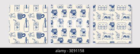Handgezeichnetes nahtloses Muster aus blauer Milch Stock Vektor