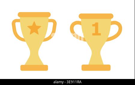 Goldene Trophäen-Symbol-Set. Champion Winner Cup Flache Vektor-Illustration. Gewinner Gold Trophy Cup Flat Vector Clipart. Stock Vektor