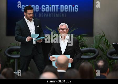 Paris, Frankreich. April 2026. Gilles Sezionale, Präsident des französischen Schwimmverbandes, blickt am 16. April 2026 auf eine Pressekonferenz für die Wassersportmeisterschaft in Paris. Foto: Firas Abdullah/ABACAPRESS.COM Credit: Abaca Press/Alamy Live News Stockfoto