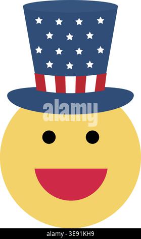 4. Juli: Emoticon flache Vektor-Illustration. Emoticon-Gesicht in Onkel Sams hat Clipart. Stock Vektor
