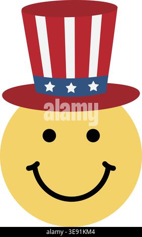 4. Juli: Emoticon flache Vektor-Illustration. Emoticon-Gesicht in Onkel Sams hat Clipart. Stock Vektor