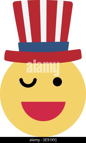 4. Juli: Emoticon flache Vektor-Illustration. Emoticon-Gesicht in Onkel Sams hat Clipart. Stock Vektor