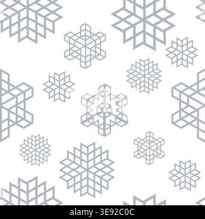 Silberne geometrische Schneeflocken bilden ein nahtloses weihnachtsmuster auf weißem Hintergrund Stock Vektor