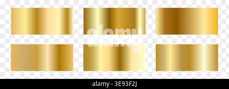 Hochglanz-Metalloberflächen-Set mit Goldverlauf. Bronzefolie für glänzend gelbe Stahl- oder Silberkupfer-Swatch-Kollektion. Vektorabbildung Stock Vektor