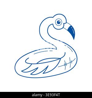 Flamingo Float Vektor blaue Linie Kunst Doodle Pool aufblasbares Symbol für Sommer Branding Stock Vektor