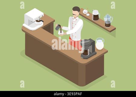 3D Isometrischer flacher Vektor konzeptuelle Illustration von Barista, Coffee House Stockfoto