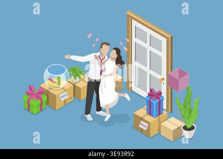 3D Isometrischer flacher Vektor konzeptuelle Illustration von Jungvermählten, süße Ehe Stockfoto
