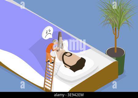 3D Isometrischer flacher Vektor konzeptuelle Illustration von Schlafapnoe, Schnarchen Stockfoto