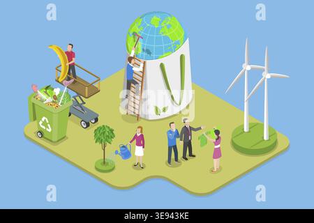 3D Isometrischer flacher Vektor konzeptuelle Darstellung von Sustainable Choice, Reduce, Reuse and Recyceln Stockfoto