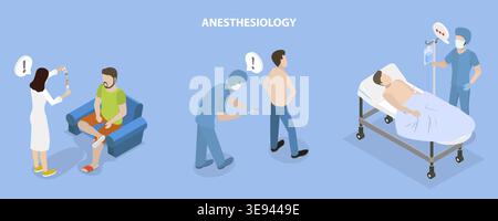 3D Isometrischer flacher Vektor konzeptuelle Illustration der Anästhesiologie, medizinische Sedierung Stockfoto