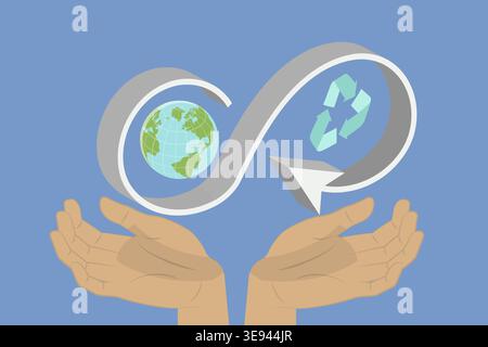 3D Isometrischer flacher Vektor konzeptionelle Darstellung der Kreislaufwirtschaft, nachhaltige Entwicklung Stockfoto