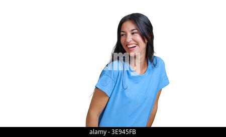Junge Frau lächelt mit fröhlichem Ausdruck Stockfoto