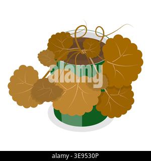 Isometrischer 3D-flacher Satz verwelkter Zimmerpflanzen in Töpfen, verblichene Zimmerpflanzen. Punkt 1 Stockfoto