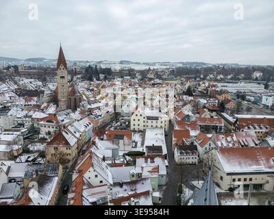 Luftaufnahme der Altstadt kaufbeuren in bayern deutschland Winter Stockfoto