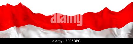 Die Fußzeile zeigt die Nationalflagge Indonesiens ausgeschnitten und isoliert auf einem klaren Hintergrund. Das Design kann für verschiedene Zwecke verwendet werden, einschließlich Web Stockfoto