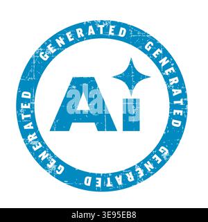 Diese blaue Grunge-Dichtung enthält den Text AI, der in einem kreisförmigen Rahmen generiert wurde. Das von KI generierte Logo verwendet eine verstörte Textur, um den erstellten Inhalt anzuzeigen Stock Vektor