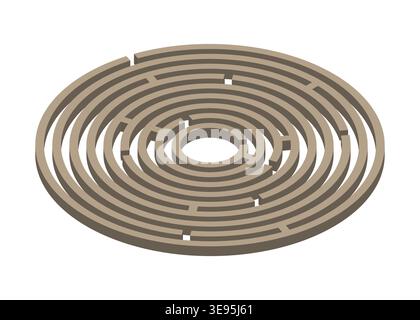 Kreisförmiges Labyrinth isoliert auf weißem Hintergrund. 3D-Labyrinth-Vektorillustration. Stock Vektor