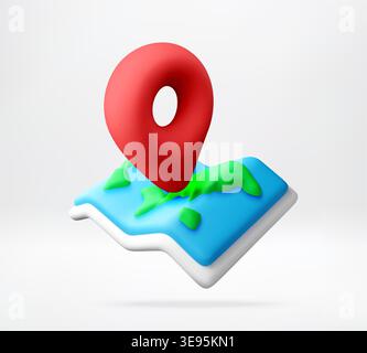 Roter Stift auf 3D-Kartensymbol. Stock Vektor