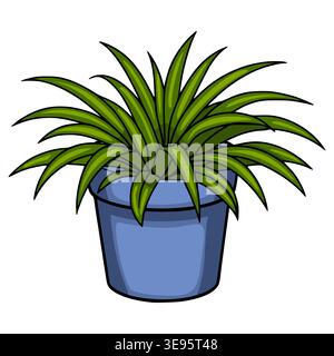 Grüne Blattpflanze in einer blauen Topf-Vektor-Illustration Stock Vektor
