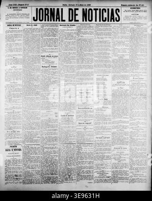 Jornal de Notícias war eine Tageszeitung, die in Salvador, Bahia, Brasilien, veröffentlicht wurde und die Ausgabe vom 28. Mai 1892 datiert. Das Archivbild stellt einen historischen Fotodruck dar, der die Titelseite von Ausgabe 3753 wiedergibt. Stockfoto