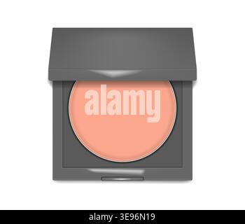 Verpackung von Make-up-Produkten. Make-up Puder, Foundation, Concealer oder Rouge. Öffnen Sie den schwarzen kosmetischen Fall von oben, realistische Vektorillustration Stock Vektor