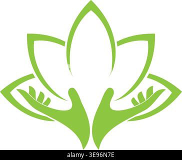 Zwei Hände und Blätter, Pflanze, Wellness, Naturheilkunde Logo Stock Vektor