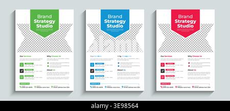 Kreative, minimales Corporate Flyer Design-Vorlage in Blau, Rot und Grün. Eleganter professioneller Jahresbericht, Magazin, Poster, Faltblatt Stock Vektor