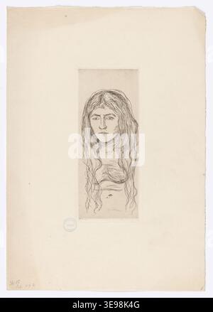 Edvard Munch (1863–1944) war ein norwegischer Künstler, der für seine Pionierrolle in der expressionistischen Bewegung bekannt war. Dieser Archivdruck aus dem Munch Museum in Oslo zeigt die einzigartige Porträtarbeit von Munch. Stockfoto