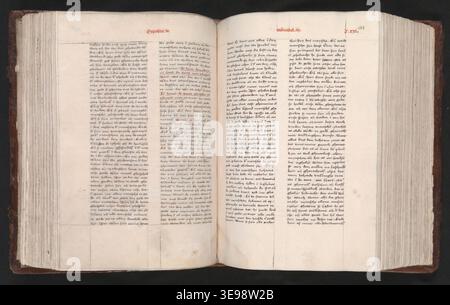 Jan van Ruusbroec (1293–1381) war ein flämischer Mystiker. Der historische Fotodruck dokumentiert 125 seiner Werke (1480), die mittelalterliche kirchliche Schriften und Pergamente zeigen. Stockfoto
